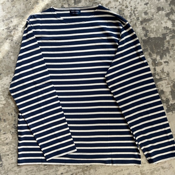 Saint James Classic Navy and White Striped Long Sleeve Tee - Picture 2 of 15